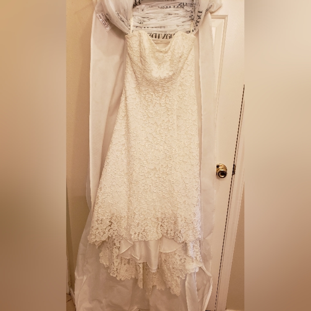 Galina hi low tea length lace wedding dress sz 4